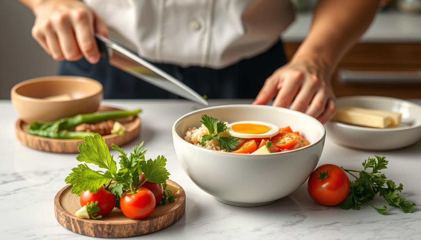Measured baking ingredients prepared on a counter